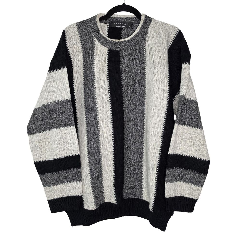 Vtg Protege Sweater Mens Large Gray Alpaca Wool Crew Neck Heavyweight Made USA